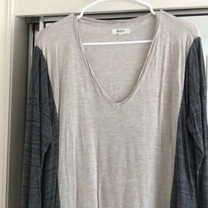 Madewell cream and gray long sleeve top